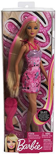 Barbie Hairtastic Pink Dress Blonde Hair Barbie Doll 2012 Mattel #X7883