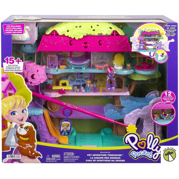 Polly Pocket Pollyville Pet Adventure Treehouse Playset 5 Floors 15+ Play Pieces