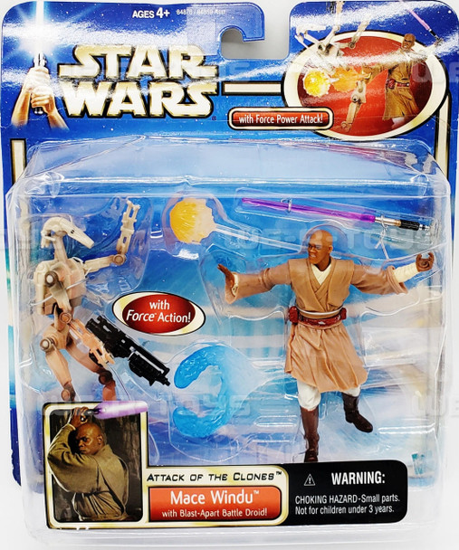 Star Wars Attack of the Clones Mace Windu Figure With Blast-Apart Battle Droid