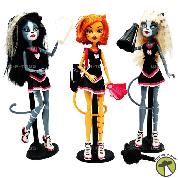 Monster High Fearleading Purrsephone Toralei & Meowlody Dolls USED