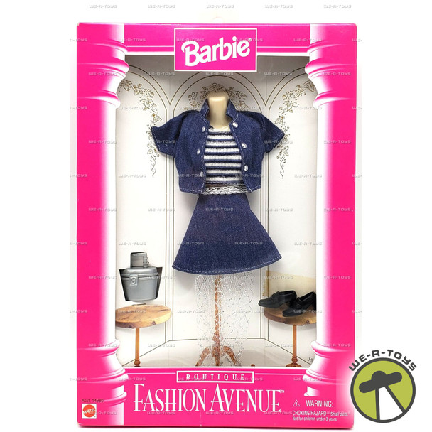 Barbie Fashion Avenue Boutique #15856 Striped Shirt Blue Jean Jacket & Skirt