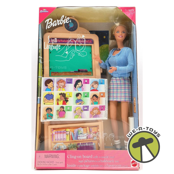 Sign Language Barbie Doll Cling On Chalkboard & Sign Pictures 1999 Mattel 25837