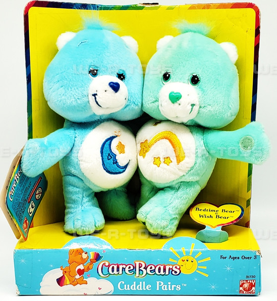 Care Bears Cuddle Pairs Bedtime Bear & Wish Bear Plushes Play Along 2002 #31730