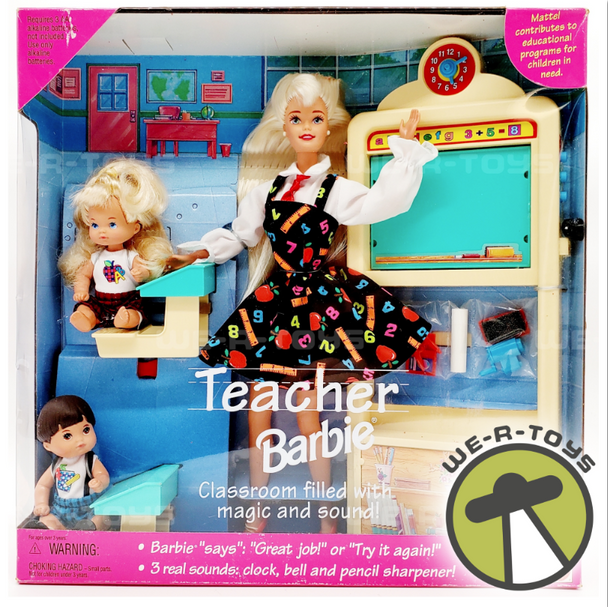 Barbie Teacher Doll Set Blonde Hair Girl Brunette Hair Boy 1995 Mattel 13914