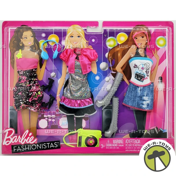 Barbie Fashionistas 3 Outfit Rocker Fashion Set with Turntable Mattel W3167 NRFP