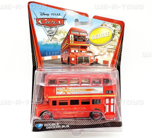 Disney Pixar Cars 2 Deluxe #4 Double Decker Bus Vehicle 2010 Mattel #V2847 NEW