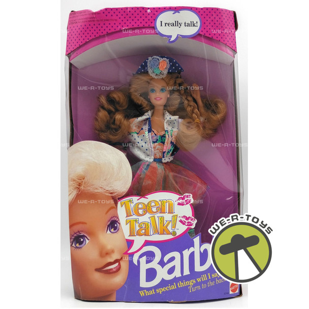 Teen Talk Barbie Doll Curly Blonde Hair Dark Blue Hat 1991 Mattel #5745