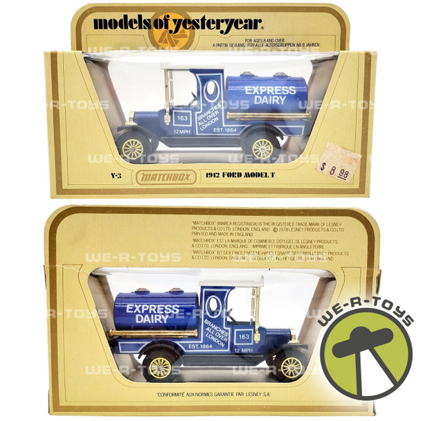 Matchbox Models of Yesteryear 1912 Blue Ford Model T Express Dairy 1978 Matchbox NRFB