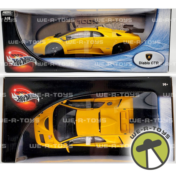 Hot Wheels 100% 1:18 Scale Yellow Lamborghini Diablo GTR #53832 Mattel 2002 NRFB