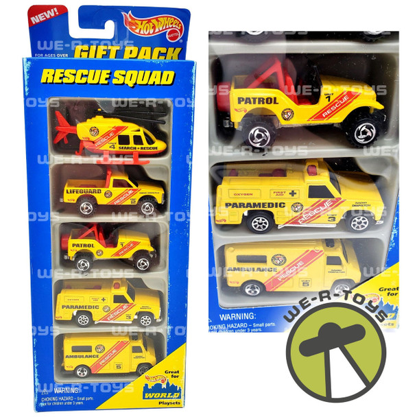 Hot Wheels World Gift Pack Rescue Squad Set of 5 Cars #17489 Mattel 1996 NRFB