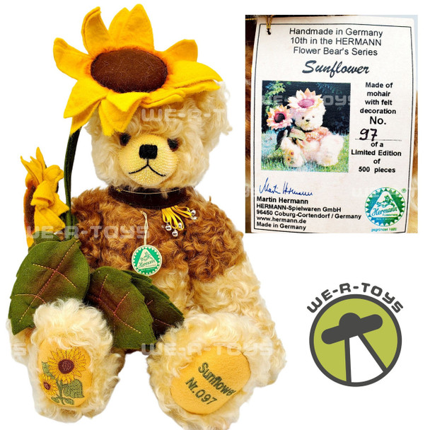 Hermann Teddy Sunflower Limited No. 097 of 500 10th in Flower Bear Series NEW