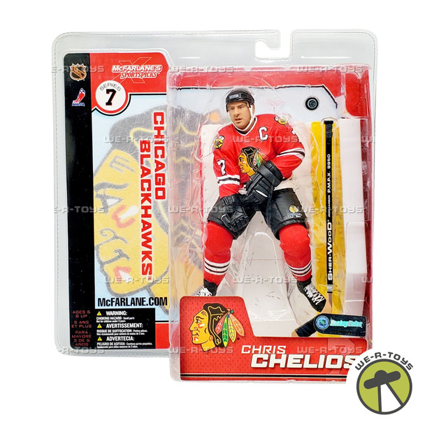 NHL Chris Chelios Action Figure Chicago Blackhawks #7 Red Jersey McFarlane NEW