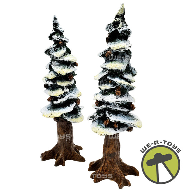 Department 56 Village Pole Pine Trees LOT OF 2 Cold Cast 8"