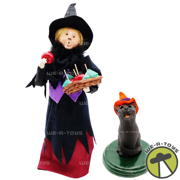 Byers' Choice Candy Apple Witch and Black Cat Figures 2010 No. 15097, 15098 USED
