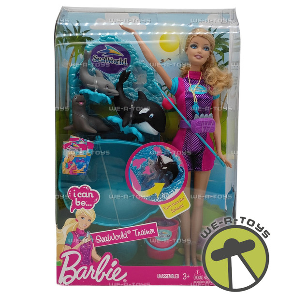 Barbie I Can Be SeaWorld Trainer Doll Play Set With Sea Animals 2010 Mattel New