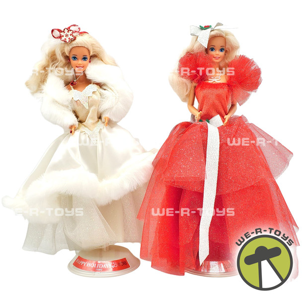 Barbie Lot of 2 Holiday 1988 and 1989 with Shoes Stand and Brush USED