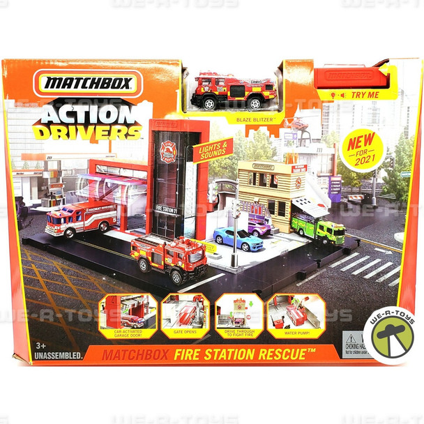 Matchbox Action Drivers Fire Station Rescue Blaze Blitzer Set
