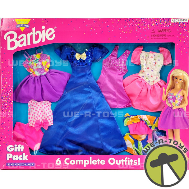 Barbie 6 Complete Fashion Outfits Gift Pack 2001 Mattel #68073 Blue Dress NEW