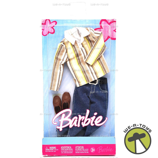 Barbie Ken Fashion Brown Yellow Striped Shirt Blue Jeans 2005 Mattel J6676