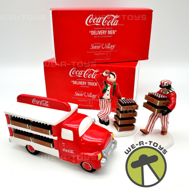 Department 56 Coca-Cola Hand painted Ceramic Set of Truck and Delivery Men Snow Village NEW