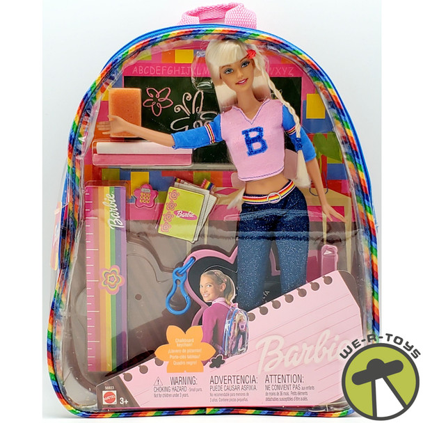 Barbie School Cool Doll with Plastic Backpack Carry Tote 2002 Mattel #56933 NRFB