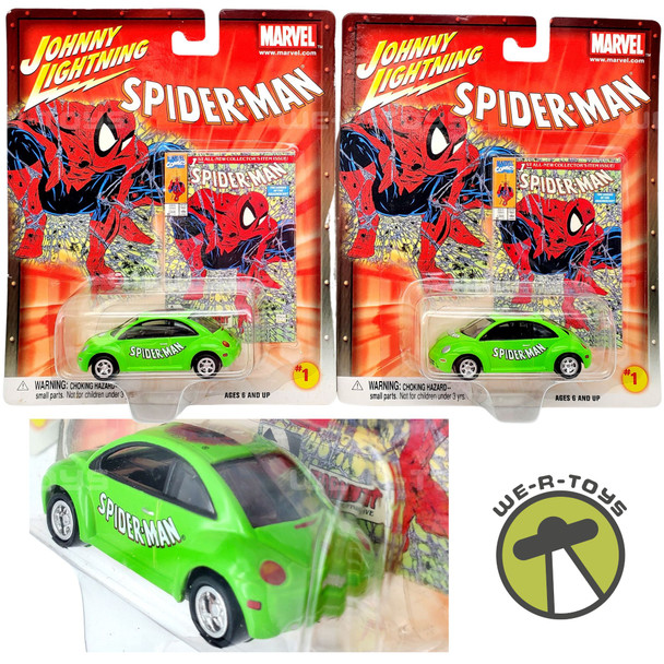 Johnny Lightning Marvel VW 1998 Green Spider-Man Beetle Die-Cast Lot of 2 NRFP