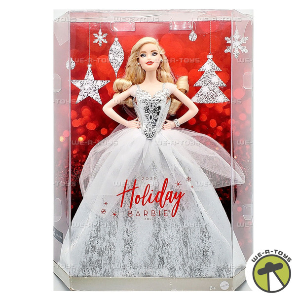 2021 Barbie Signature Holiday Doll Blonde Wavy Hair in Silver Gown Mattel GXL18