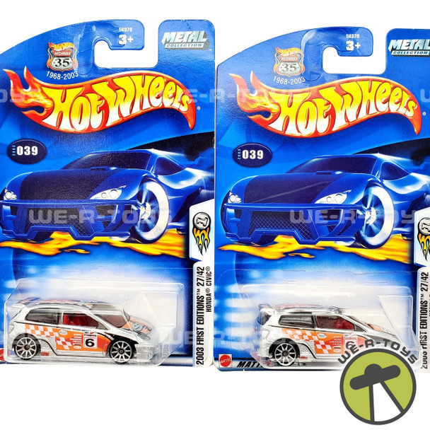 Hot Wheels Lot of 2 Silver Racing Honda Civic 2003 First Editions Mattel NRFP