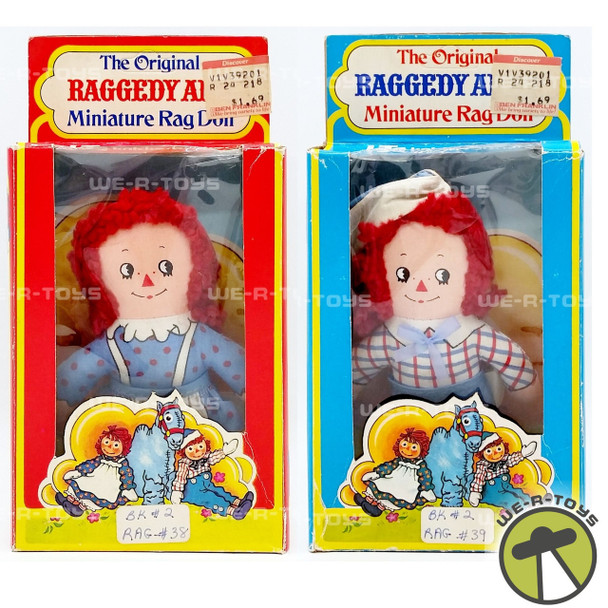 Raggedy Ann and Andy 4" Miniature Rag Doll Lot of 2 1976 Knickerbocker