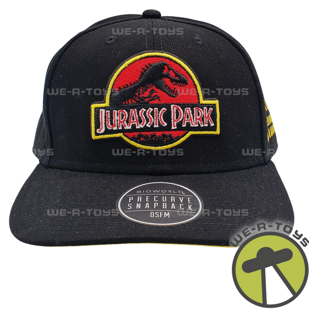 Jurassic Park Embroidered Precurve Snapback OSFM Black Hat by Bioworld USED