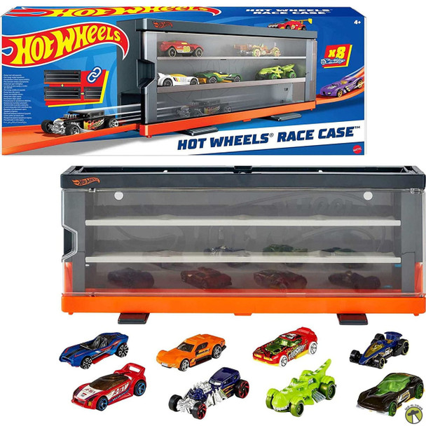 Hot Wheels Race Case + 8 Cars, Stores Up To 12 & Connects to Track Mattel NRFB