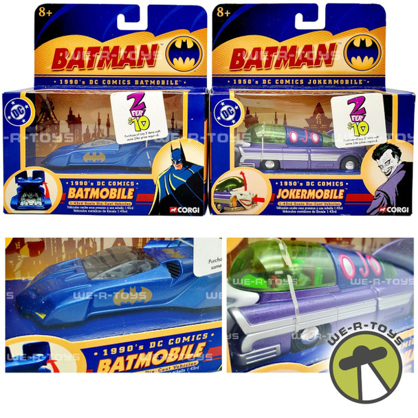 DC Corgi Batman Collectibles Set of 1990's Batmobile & 1950's Jokermobile 2004 NRFP