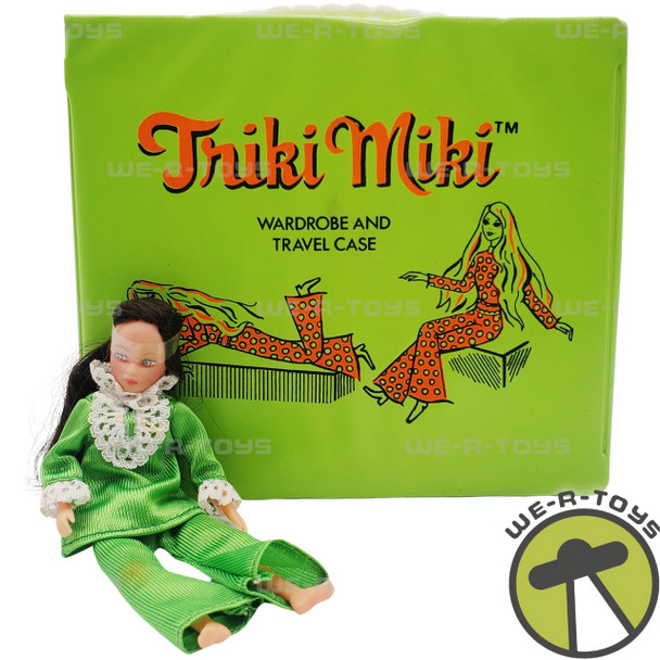 Triki Miki 1970s Jointed Uneeda Brunette Doll with Wardrobe & Travel Case USED
