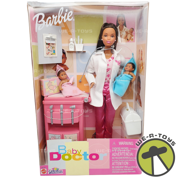 Barbie Baby Doctor Doll & 2 Babies African American 2001 Mattel 55772 NRFB