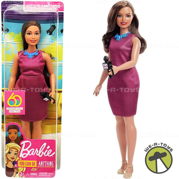 Barbie News Anchor Doll Brunette Curvy Doll with Microphone