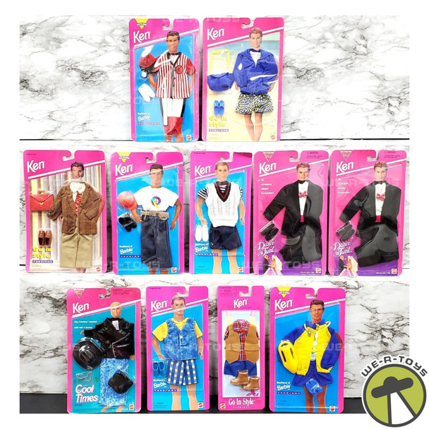 BARBIE KEN FASHION LOT ~ ASSORTED ~ PACKAGES HAVE WEAR ~ SEE PHOTOS (Lot of 11)