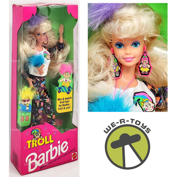 Troll Barbie Doll & Mini Troll Necklace & Cool Changeable Troll Hair 1992 Mattel