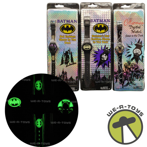 DC Batman Lot of 3 Glow in the Dark Digital Watches 1991 Quintel Inc. NRFP