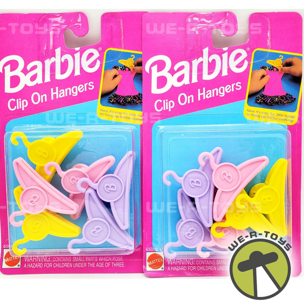 Lot of 2 Barbie Clip on Clothing Hangers Easy for Little Hands Mattel 1993 NRFP