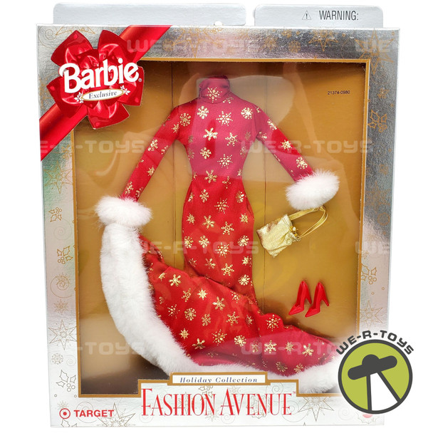 Barbie Fashion Avenue Holiday Collection Gold Snowflake Red Dress Mattel NRFP