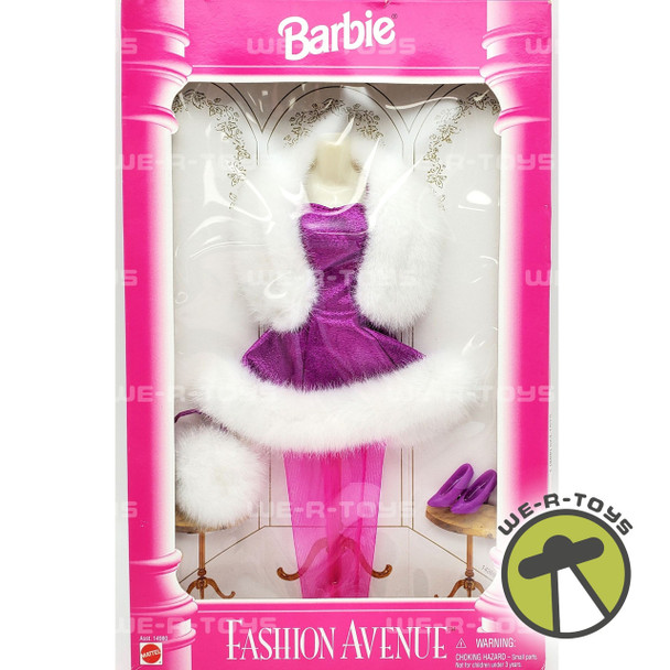 Barbie Fashion Avenue Purple Party Dress with White Fur Accessories #14980 NRFB