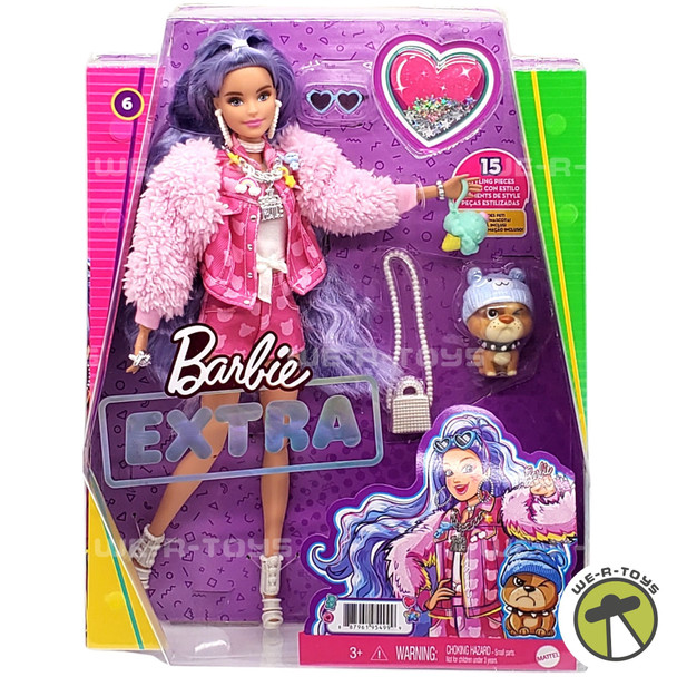 Barbie Extra Doll & Accessories with Long Periwinkle Hair & Puppy Mattel GXF08