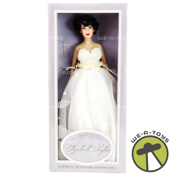 Elizabeth Taylor 16" Vinyl Portrait Doll White Tulle Gown Franklin Mint USED