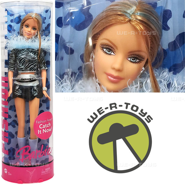 Barbie Fashion Fever Animal Print Doll in Blue & Black Tiger Stripe Shirt K9811