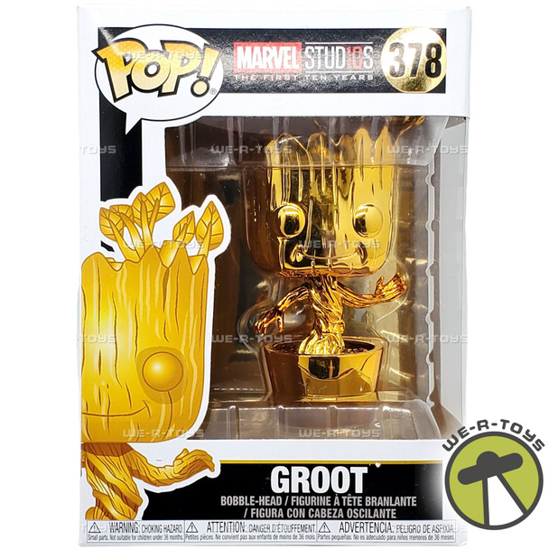 Funko Pop Marvel Studios 378 First Ten Years Groot Gold Chrome BobbleHead Figure