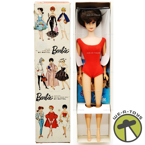 Vintage 1962 Brunette Bubble Cut Barbie Doll in Red Swimsuit By Mattel 850 (3)