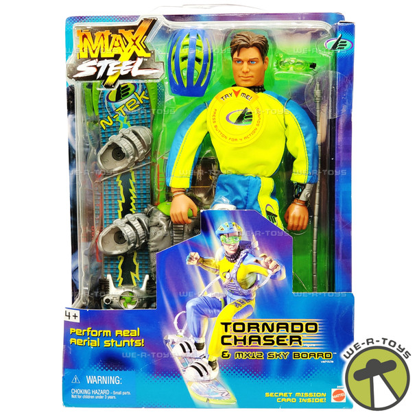 Max Steel Tornado Chaser Action Figure with MX12 Sky Board 2000 Mattel 28541 NEW