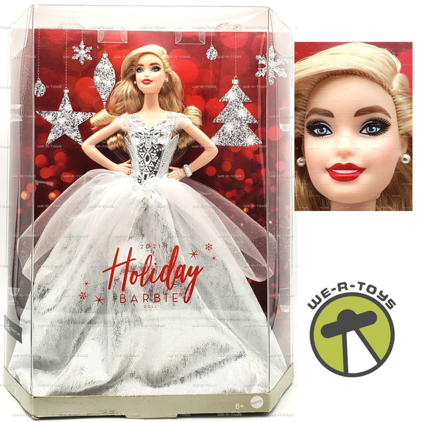 Barbie Signature Holiday Doll Blonde Wavy Hair in Silver Gown 2021 Mattel #GXL21