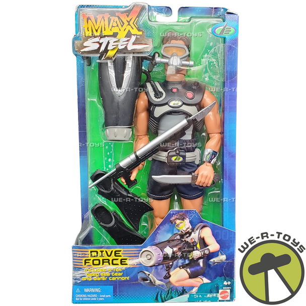Max Steel 12" Dive Force Figure with Water Cannon WB Kids 2001 Mattel 55354 NRFP