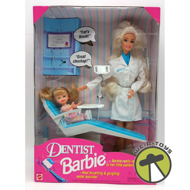 Dentist Barbie And Blonde Patient Doll Set With Dental Chair 1997 Mattel 17255